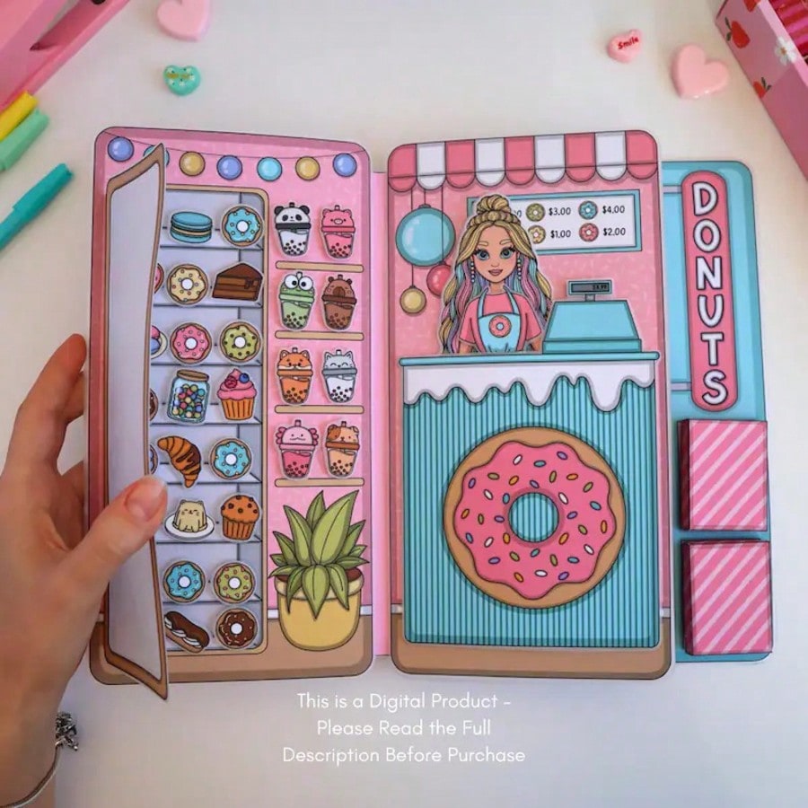 Art Craft Book - مجموعة لعب تظاهريية لمحل الدونات، كتاب