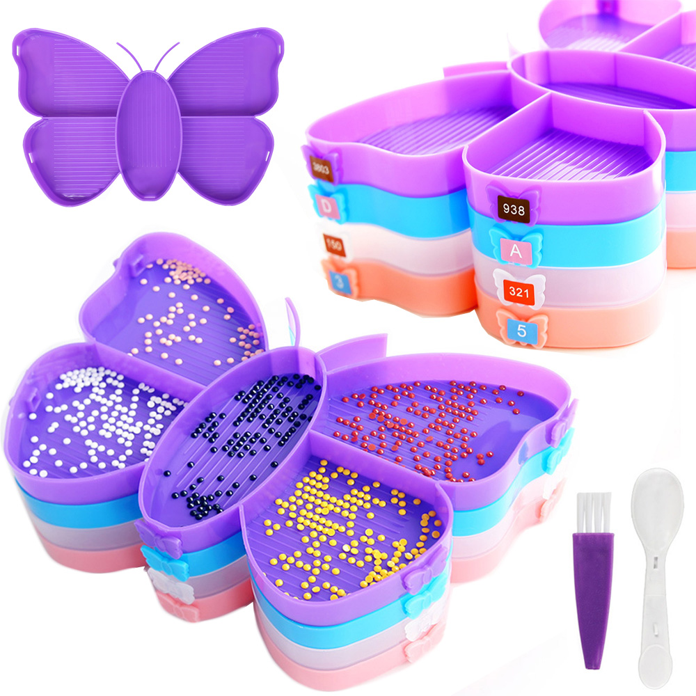 Art Craft Butterfly - مجموعة صواني فراشة للرسم بالألماس، منظم